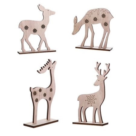 

4Pcs Christmas Desktop Adornments Wooden Deer Shaped Ornaments Layout Ornaments
