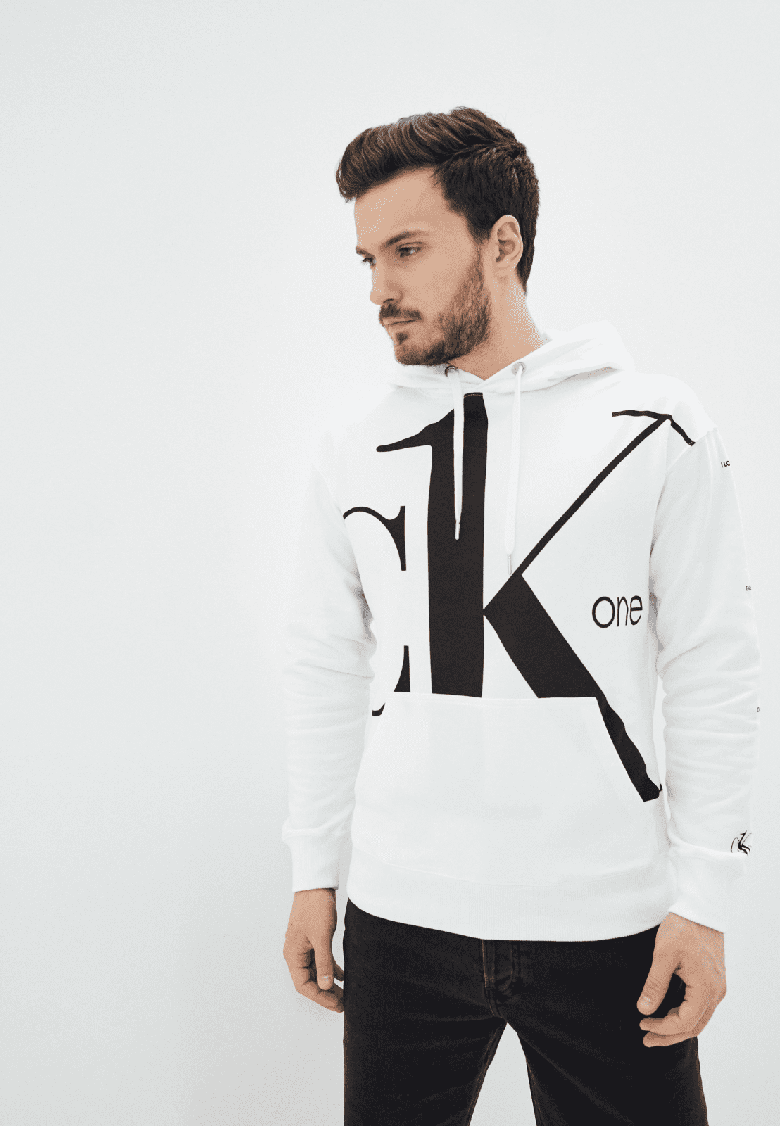 Calvin Klein CK ONE Logo Graphic Regular Fit Long Sleeve Hoodie, White XXL