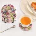 thumbnail image 3 of Yayeee 6 PCS Drink Coasters with Holder Set Woven Absorbent Round Tabletop Hot Pad, Pink Blueberries, 3 of 7