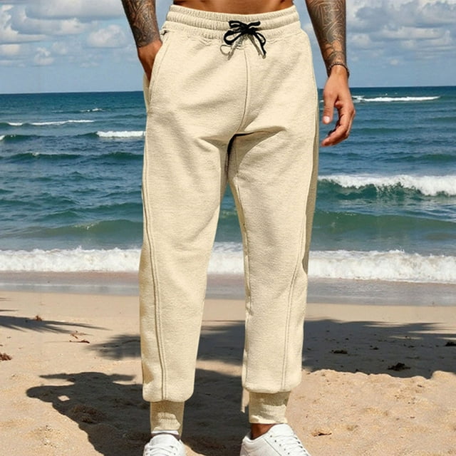 Ceisia Men's All-Season Casual Pants - Gift Solid Color Drawstring Elastic Waist Pocket Fashion Trousers