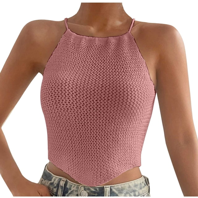 Timegard Débardeurs pour Femmes Col Licou Sans Manches Dos à Trou de Serrure Haut Couleur Unie Blouses de Mode
