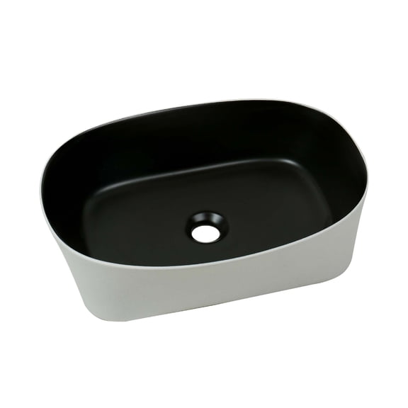 20" x 14" Modern Oval Vessel Sink – Matte White Exterior with Black Interior | Sleek Ceramic Countertop Bathroom Basin