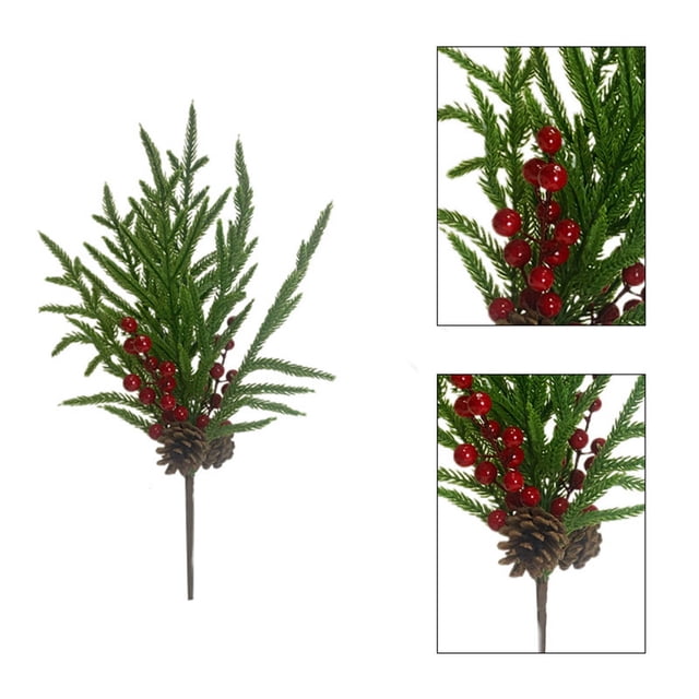 Rama de aguja artificial Plástico verde | Simulación realista de pino de ajedrez | Decoración navideña ligera y duradera | Esquejes navideños de una sola pieza de 46 cm | Acento de jarrón estacional