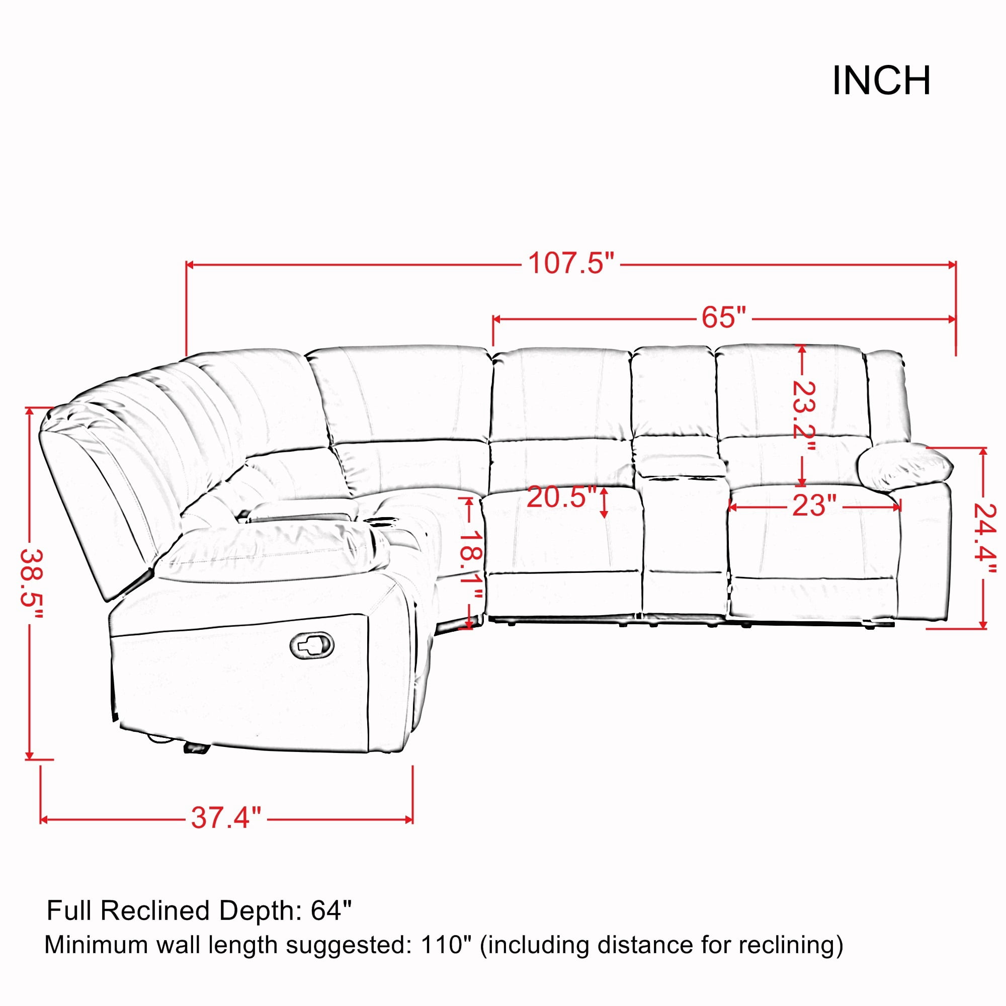 Aukfa 107" Manual Reclining Sectional Sofa with Cup Holder and Storage for Living Room Furniture, Gray