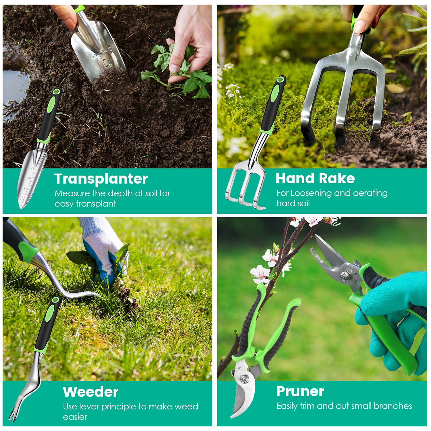 Gardening Tools with Non-Slip TPR Grip 13pcs Rust-Proof Heavy Duty Gardening Hand Tools Set with Oxford Garden Tools Organizer Handbag Ideal Gardening Gifts for Women Men