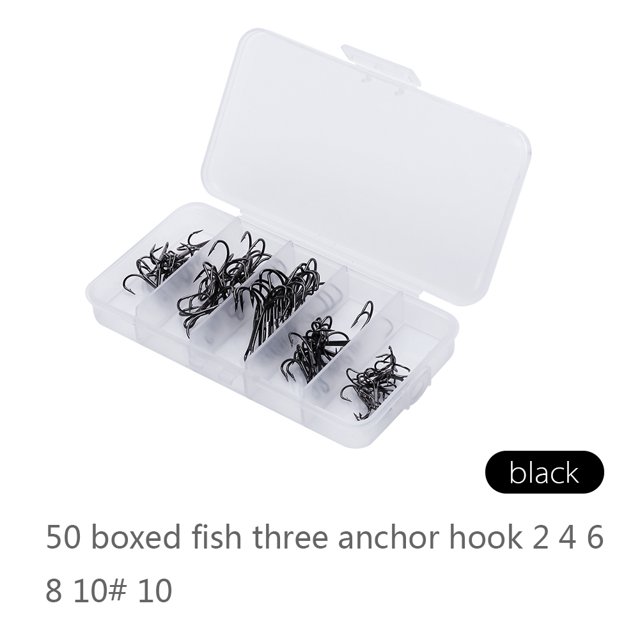 Sharpened Treble Hook 50pcs/Box Fishing Hook Sharpened Treble Hook 5 Sizes 2/4/6/8/10 Fishhook Tackle Black
