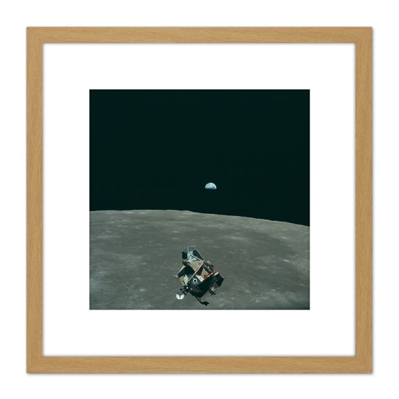 Space NASA Earth Moon Lunar Module Mars Photo 8X8 Inch Square Wooden Framed Wall Art Print Picture with Mount