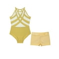 thumbnail image 3 of Rswnyirn Kids Girls Gymnastics Training Suit Glittery Rhinestones Skating Leotard with Shorts Set Yellow 12, 3 of 5
