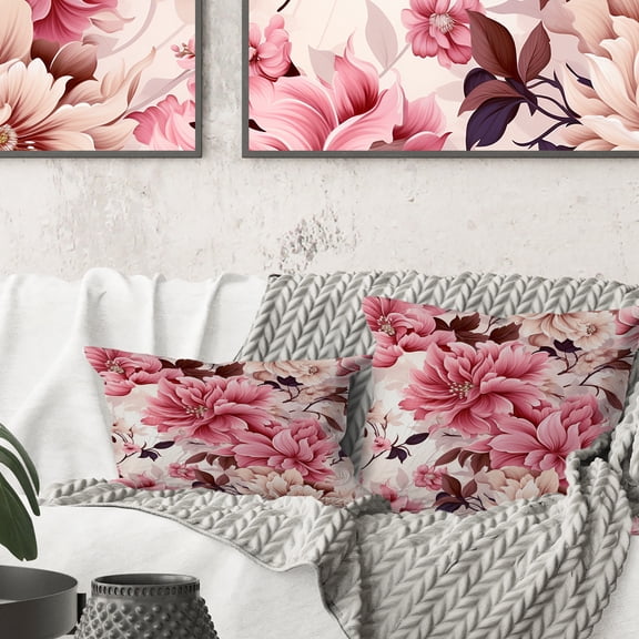 Designart "Garden of Soft Pink Peony Bouquets" Floral Printed Throw Pillow