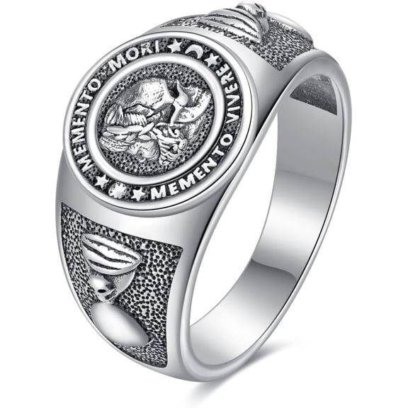 DVEATR Memento Mori Ring for Men Size 9/10/11 In 925 Sterling Silver Gothic Skull Signet Ring Jewelry