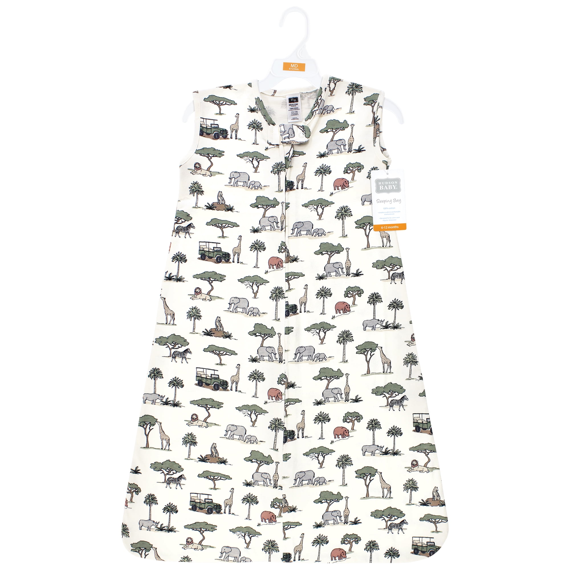 Hudson Baby Unisex Baby Cotton Sleeveless Wearable Sleeping Bag, Sack, Blanket, Going On Safari, 0-6 Months