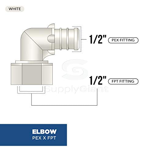 White 5 Pack Supply Giant QQTM1212-5 Plastic Poly Alloy 90 Degree Swivel Elbow Pex x FPT Barb Pipe Fitting 1/2'' x 1/2'' 