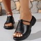 thumbnail image 2 of Negro Correa de Tobillo Tacones Tacón Cuña Color Sólido Malla Embellecido Más Tamaño Hueco-Fuera Peep Toe Zapatos Estilo Primavera / Verano Zapatillas de Moda Y Cómodas Zapatillas de Caminar de las M, 2 of 9