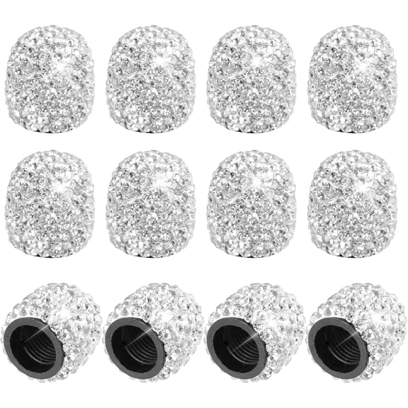 12 Pcs Tire Valve Stem Caps, Crystal Rhinestone Tire Valve Caps, Dustproof Tire Air Cap, Bling Car Tire Caps for SUVs, Bicycles, Trucks and Motorcycles, White