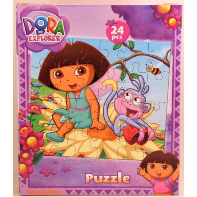 dora the explorer 24piece jigsaw puzzle, boots and dora on a flower by