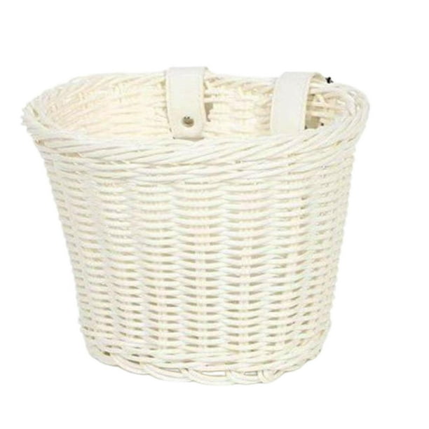 Cesta para bicicleta infantil, cesta para manillar delantero, cesta tejida a mano, cesta portátil para bicicleta Blanco