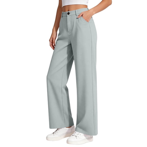 ATOGUTA Girls Dress Pants School Uniform Pants Cozy Elastic Waist Summer Casual Beach Lounge Trousers with Pockets Gray, Size 5T-15
