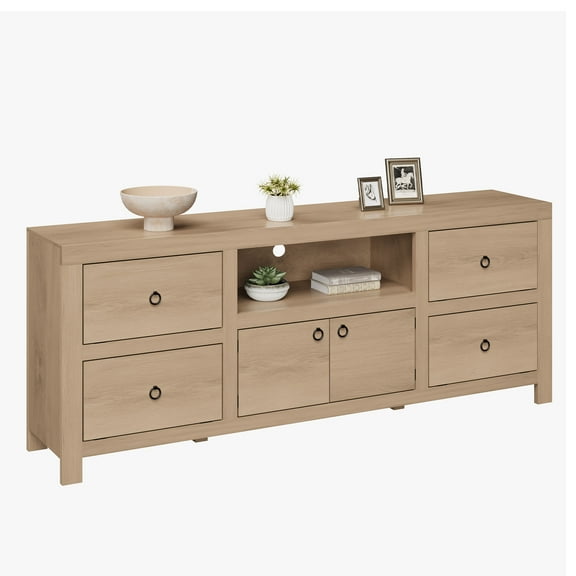 Farmhouse TV Stand for 75-80 Inch TVs, Entertainment Center with 6 Drawers & Soundbar Shelf