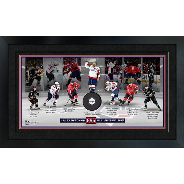 Alex Ovechkin Impression Encadrée 16x28 895 Buts avec Rondelle Washington Capitals