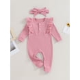 thumbnail image 3 of nvzhuang Baby Girl Outfit, Long Sleeve Crew Neck Jumpsuit with Headband Baby Clothes, 3 of 8