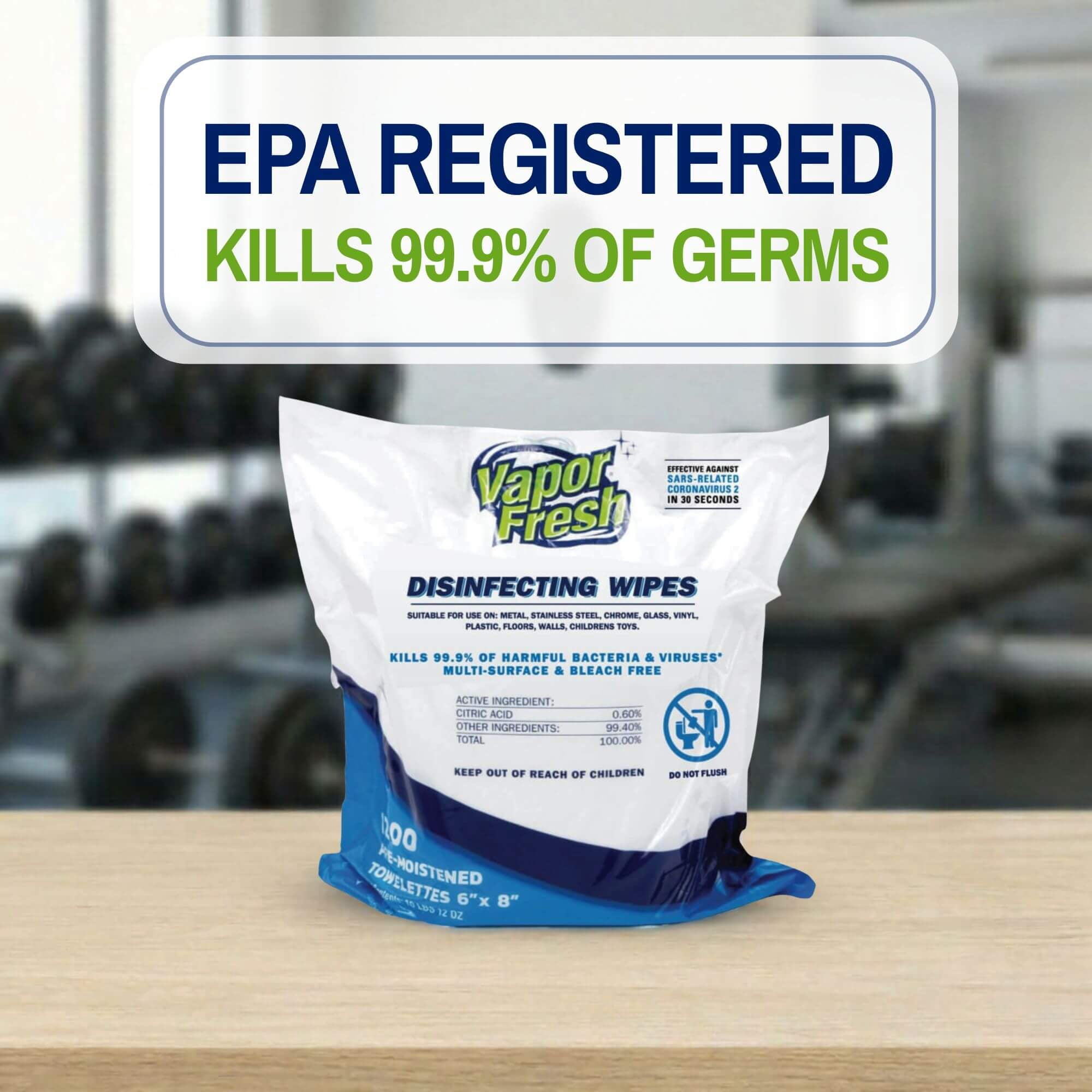 Vapor Fresh Disinfecting Wipes - 1200 Count x 4 Rolls (4,800 Total Wipes) Plant Powered Commercial Grade Disinfectant For Gym Equipment, Fitness Studios, Spas - Bulk Refill Rolls