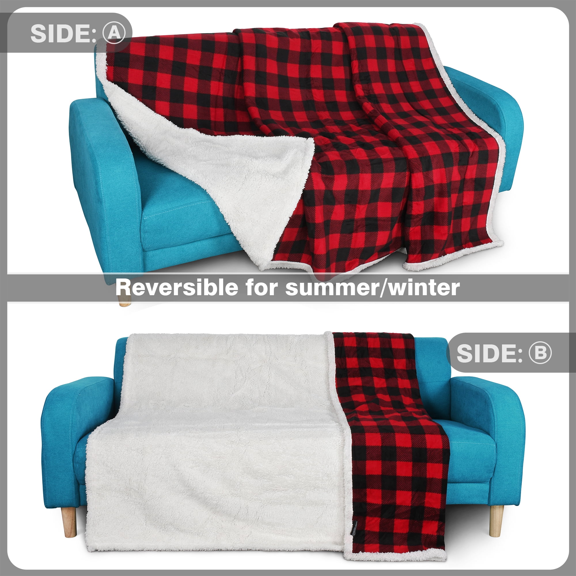 Catalonia Waterproof Blanket for Baby, Pee Proof Pet Cover for Couch Bed, Reversible Sherpa Fleece Throws for Relaxing Traveling Camping, Buffale Red/Tuape, 60"" x 50"".