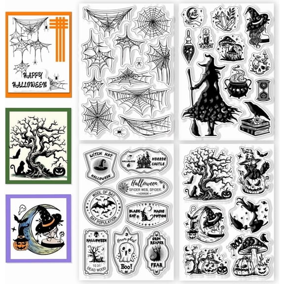 4 Sheet 4 Style Series Clear Stamps Pumpkin Transparent Stamps Silicone Clear Stamp Seals for Carding Making DIY Scrapbooking Photo Album Decoration 4.3x6.3 inch