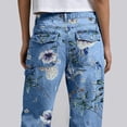 thumbnail image 5 of Straight Leg Jeans for Women Floral Print Button Down Jeans with Pockets High Waist Leisure Relaxed Fit Summer Denim Pants Street Fashion design Trousers Red XL, 5 of 6