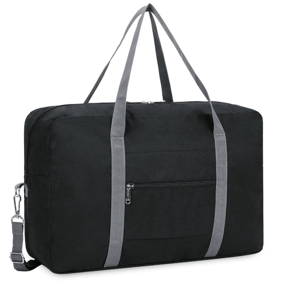 Lightweight Foldable Duffel Bags for Spirit Airlines Personal Item Bag Underseat Carry on Waterproof Travel Tote Handbag with Shoulder Strap, Black