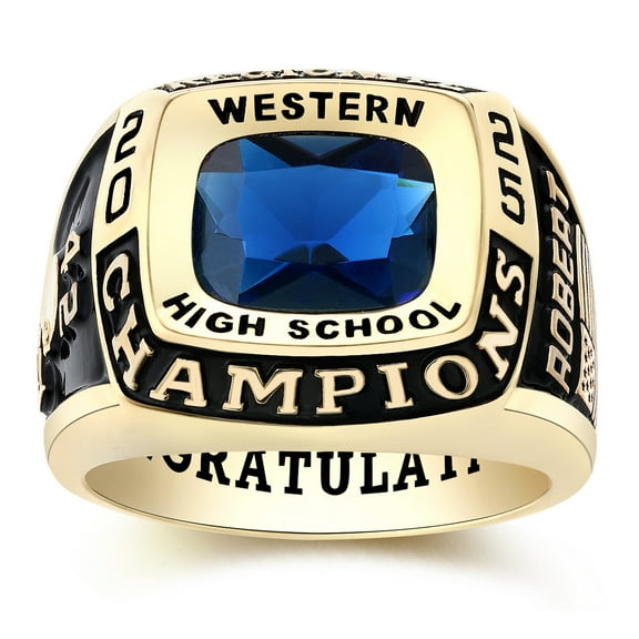 Mementos PJM Custom 10kt Yellow Gold Men's Class Rings for High School and College-Champion
