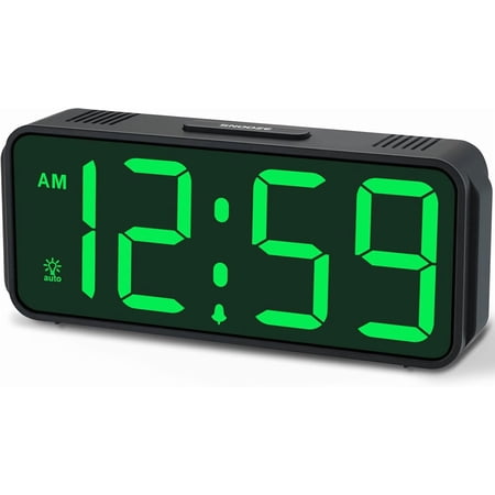 Small Battery Powered Digital Alarm Clocks for Bedrooms Bedside, Cordless Tiny Travel Portable Desk Clock, Large Numbers Auto Dimmable, LED Display 4 Dimmers, 5 Volumes