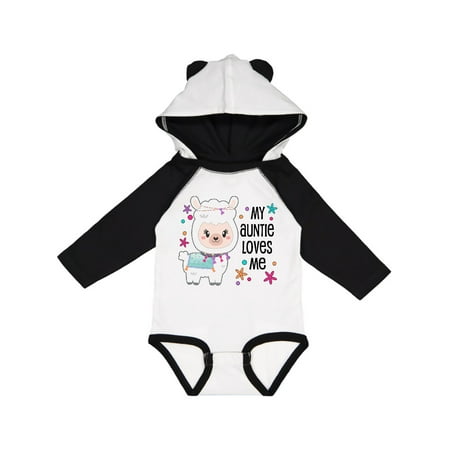 

Inktastic My Auntie Loves Me- cute and happy llama Gift Baby Boy or Baby Girl Long Sleeve Bodysuit