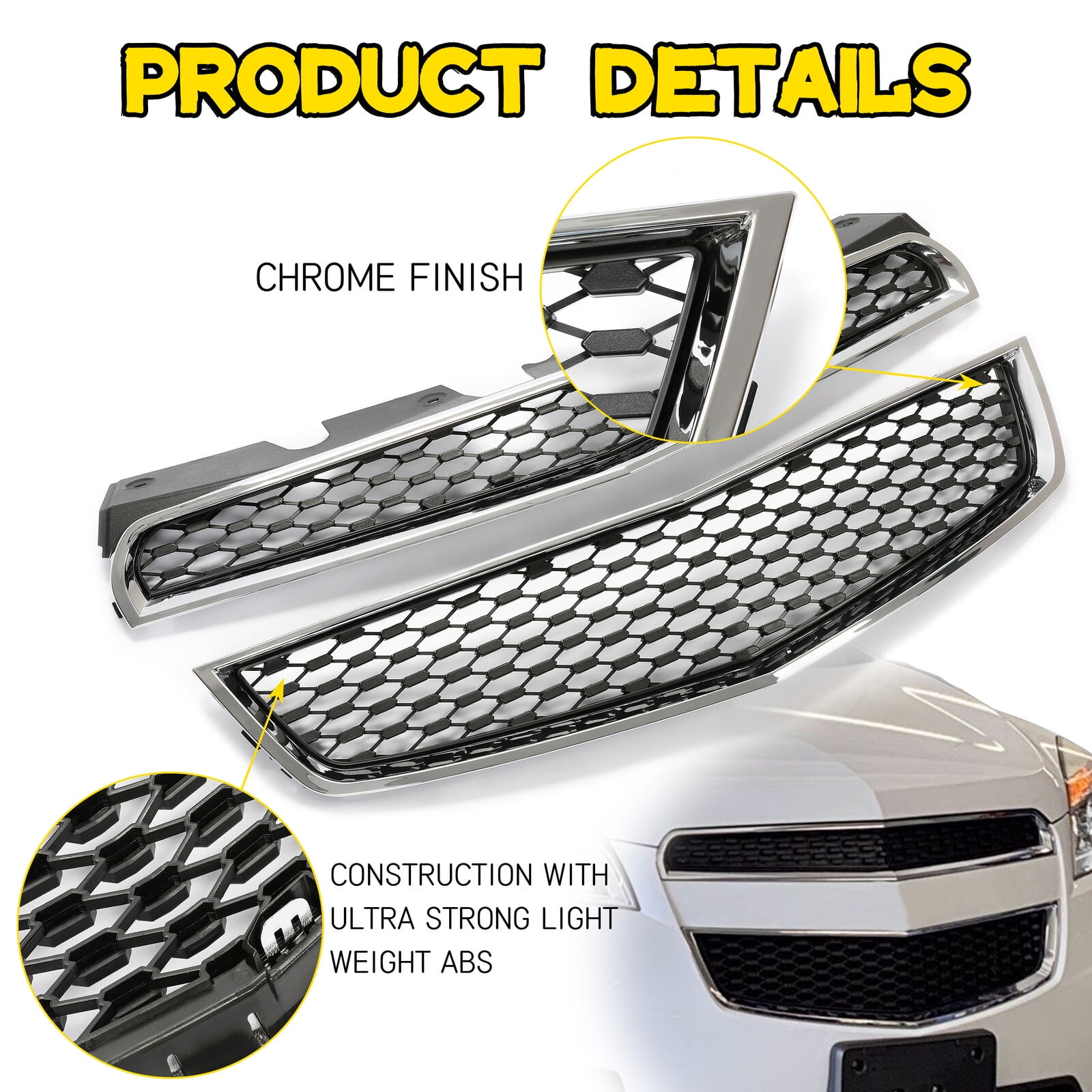 Kojem Front Upper + Lower Grille for 2010-2015 Chevrolet Equinox LS LT LTZ Replaces 25798744 25798747 GM1200622 GM1200621 (2PCS)