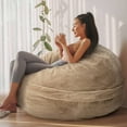 thumbnail image 3 of Pamapic 4 Feet Foam Filled Round Bean Bag Chair for Adults, Cozy Beige (Set of 1), 3 of 7