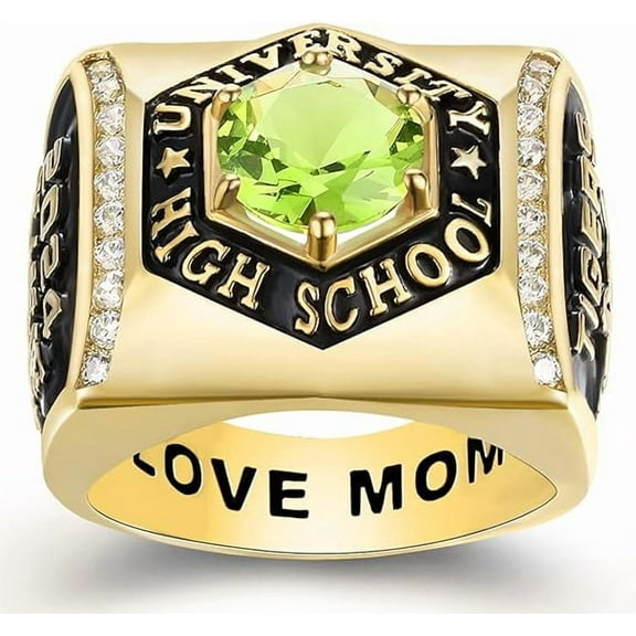 Custom Class Rings Fully Personalized Class Rings for Men Cubic Zirconia Birthstone Sterling Silver Rings Class Rings for Men High School Size 5-15 Men's High School Class Rings
