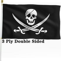 Jolly Roger Pirate Double Sided Flag 3x5 ft - Heavy Duty 3Ply Polyester Skull Flags Cross Knife - Jack Rackham Indoor Outdoor Banner
