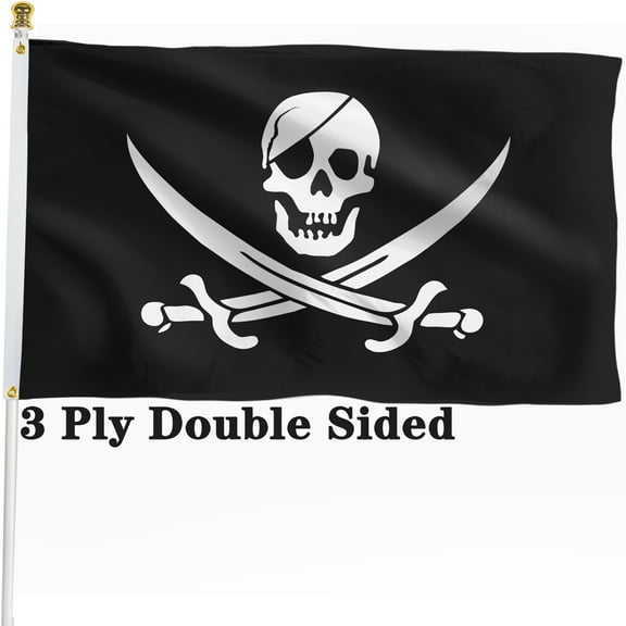Jolly Roger Pirate Double Sided Flag 3x5 ft - Heavy Duty 3Ply Polyester Skull Flags Cross Knife - Jack Rackham Indoor Outdoor Banner