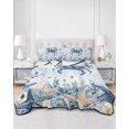 thumbnail image 2 of Quilts Full Size Bedding Set, Blue Crab Coastal Lightweight Quilted Comforter, Beach Starfish Nautical Coral Ombre Soft Reversible Bedspread Coverlet with Pillow Covers for All Season, 78" x 90", 2 of 7