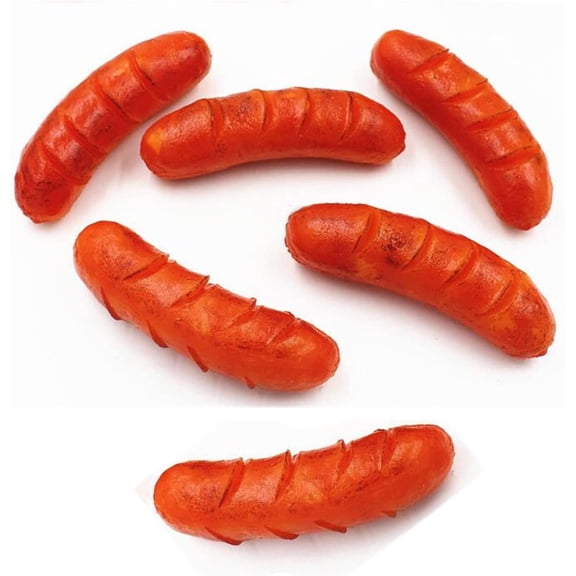 ABCISI 6 PCS Lifelike Artificial Hot Dogs, Fake Sausage Artificial Food Model for Fast Food Windows Photography Prop Diner Decoration, Sample Display for Restaurant Kitchen Home (3.94x1.18 Inch)