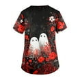 thumbnail image 4 of LHVUOA Women's Halloween Scrubs Top Cute Halloween Print Short Sleeve V Neck Blouses Stretch Medical Scrubs Blouses T Shirts with Pockets, 4 of 5