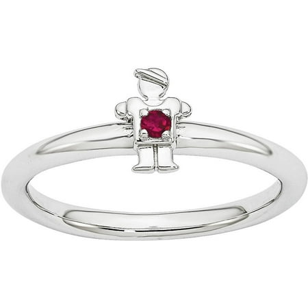 Stackable Expressions Created Ruby Sterling Silver Rhodium Boy Ring