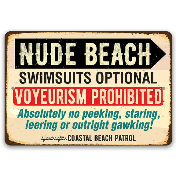 Metal Sign - Nude Beach Swimsuits Optional - Durable Metal Sign - Use Indoor/Outdoor - Great Gift and Decor for Lake, Cabin, Swimming Pool and Hot Tub Under $20 (8" x 12")