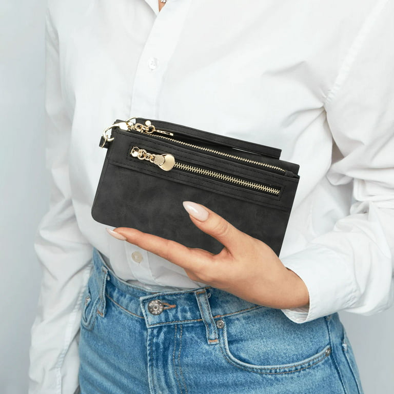Wallet for Women Double Zipper Wallet Large Capacity Long Purse Clutch  Wristlet