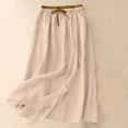 thumbnail image 2 of Fewfanhot Women's Skirts Cotton Linen Midi Skirt with Pockets Casual Flowy Swing Elastic High Waist A-Line Long Boho Skirts, 2 of 8