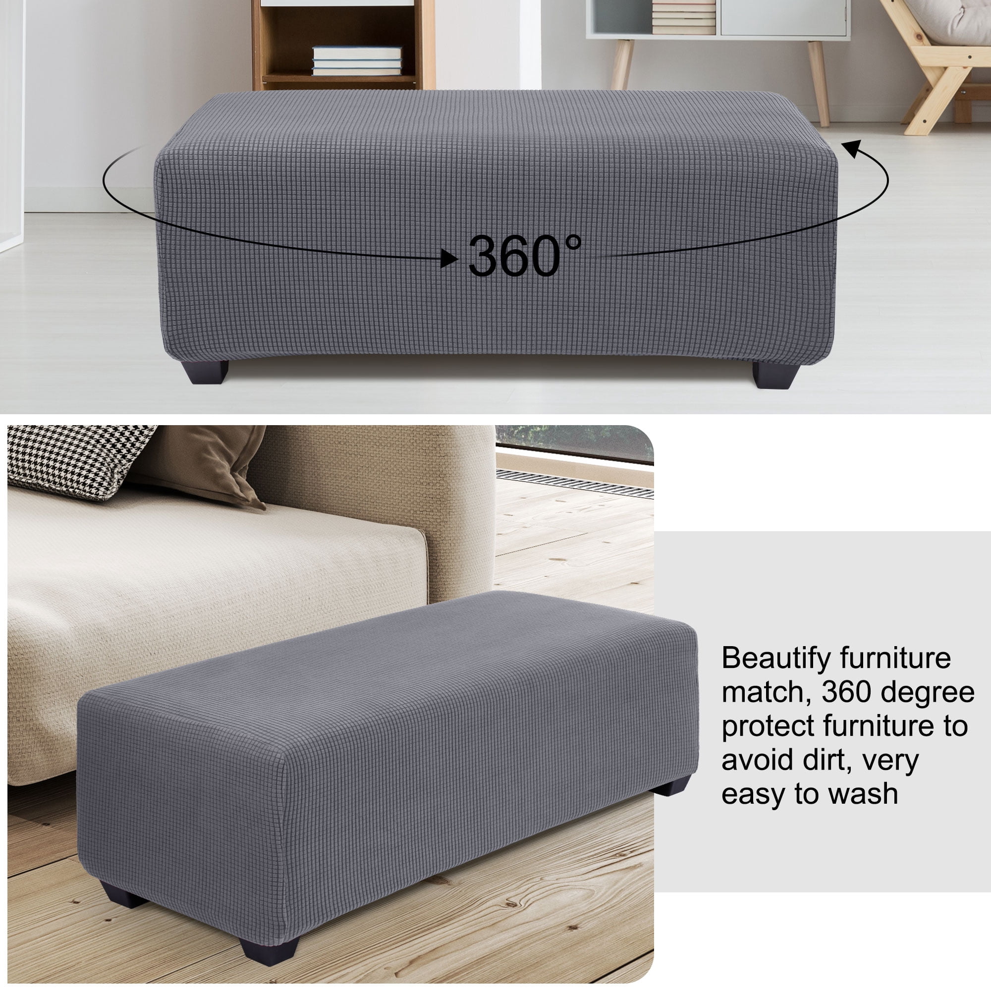 Unique Bargains Stretch Ottoman Cover Slipcover Furniture Covers Dark Gray Small