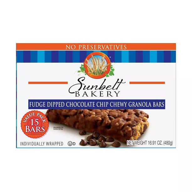 Sunbelt Bakery Fudge Dipped Chocolate Chip Granola Bars, 15 pk
