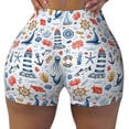 thumbnail image 2 of Haiem Watercolor Nautical No Front Seam Biker Shorts for Women Yoga Workout Gym Bike Shorts with Tummy Control Moisture-Wicking-Medium, 2 of 9