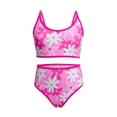 thumbnail image 3 of Huowey Baby Girl Two Piece Swimsuits Floral Print Round Neck Ribbed Adjustable Strap High Waist Bikini Set Summer Beach Pool Comfortable Playwear Beachwear Breathable Bathing Suits,Pink,10-11 Years, 3 of 5