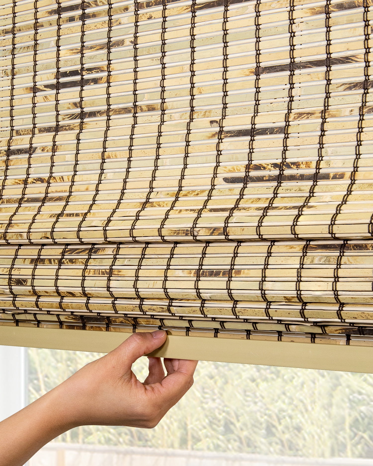 Chicology 39"W x 64"H Tortoise Cordless Bamboo Shades, Natural Woven Wood, Light Filtering, Safe for Kids & Pets