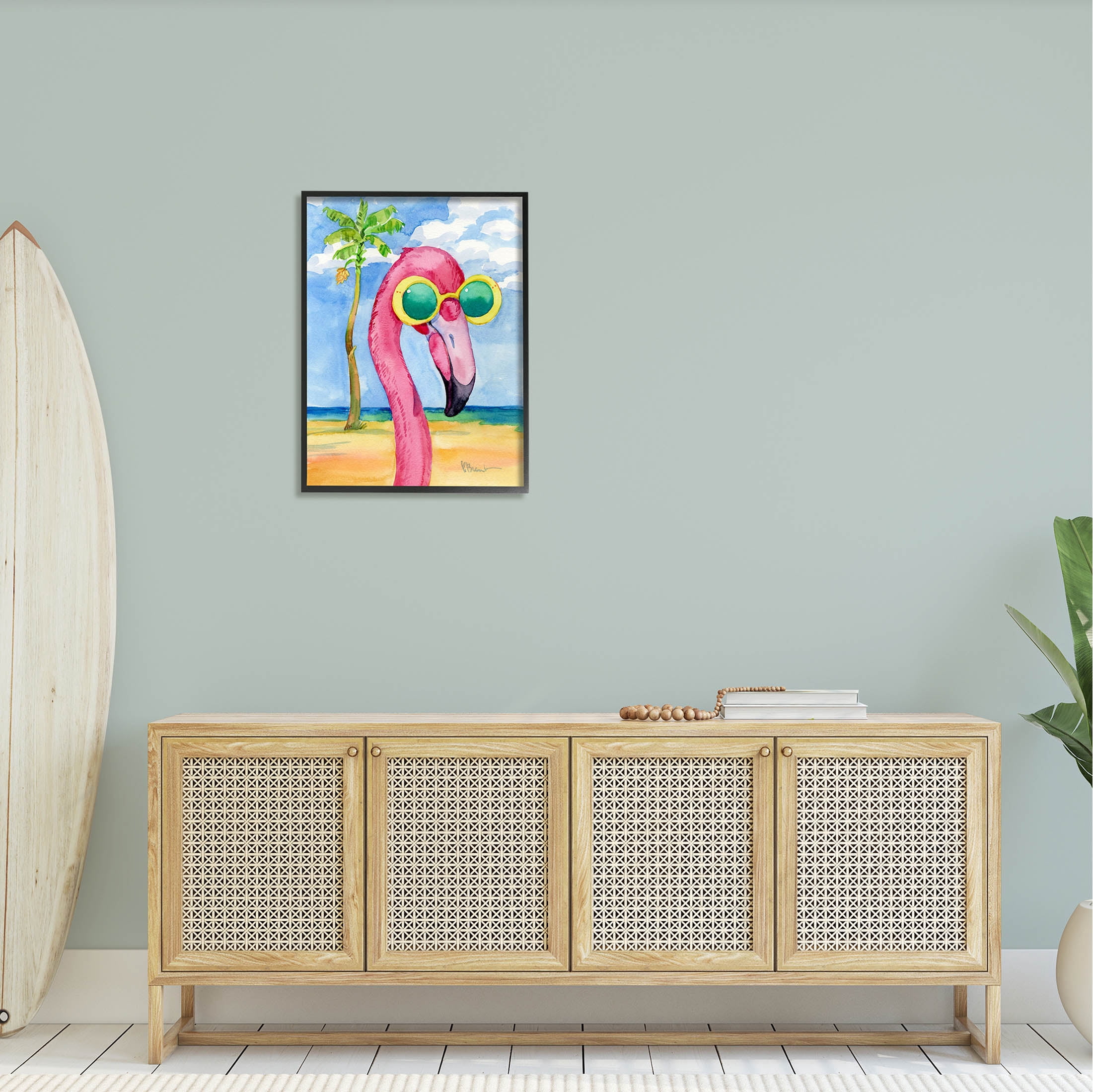 Stupell Industries Looking Good Flamingo Tropical Painting Black Framed Art Print Wall Art, Design by Paul Brent